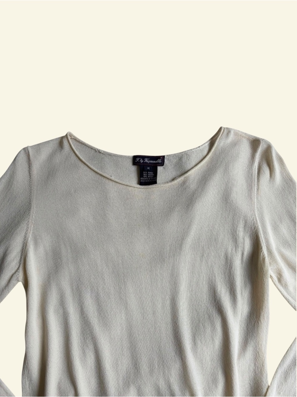 F. by Faconnable Vintage Y2K Slinky Knit Tunic Sweater M Cream Long Sleeve Rayon - Picture 3 of 8